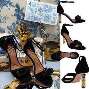 🆕 KURT GEIGER LONDON 🧿 NWOB Crystal Mayfair Sandals Black Suede Sz EU38 US 7.5